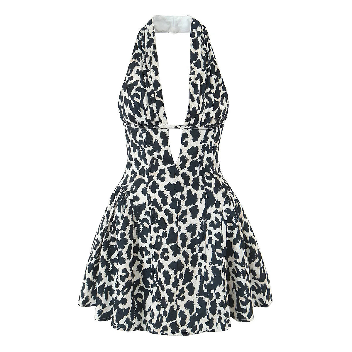 YENKYE Vestido retro de lunares estilo francés con cuello halter en V profundo para mujer, sexy sin espalda, corte A, ajustado, dulce, elegante, minivestidos de verano