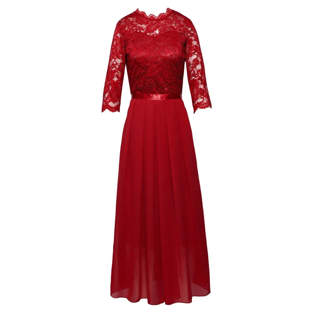 Elegant 3/4 Sleeve Lace Evening Gown - Formal A-Line Chiffon Wedding Guest Maxi Mother of the Bride Dress