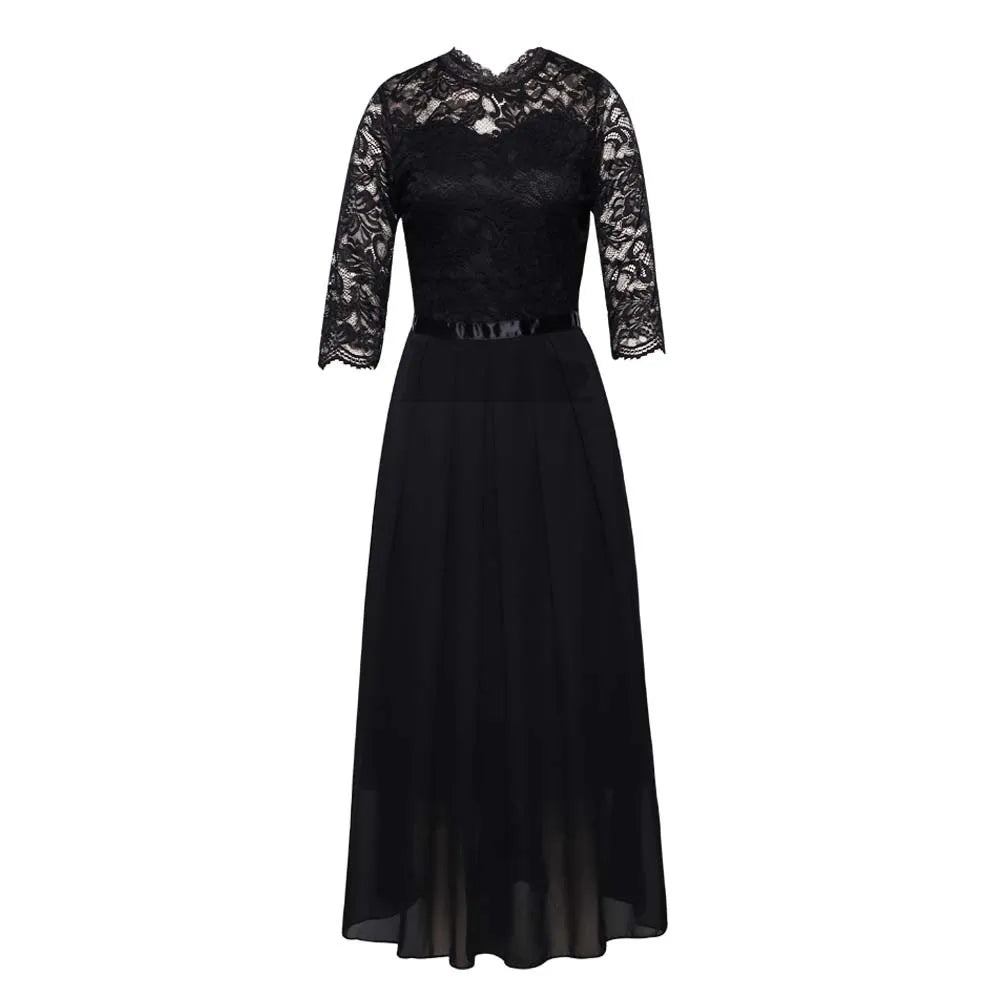 Elegant 3/4 Sleeve Lace Evening Gown - Formal A-Line Chiffon Wedding Guest Maxi Mother of the Bride Dress