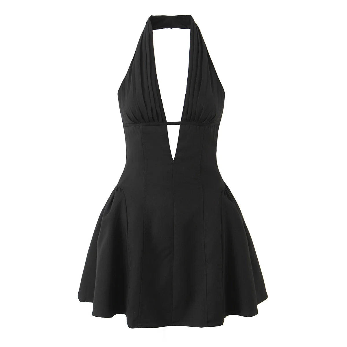 YENKYE Vestido retro de lunares estilo francés con cuello halter en V profundo para mujer, sexy sin espalda, corte A, ajustado, dulce, elegante, minivestidos de verano