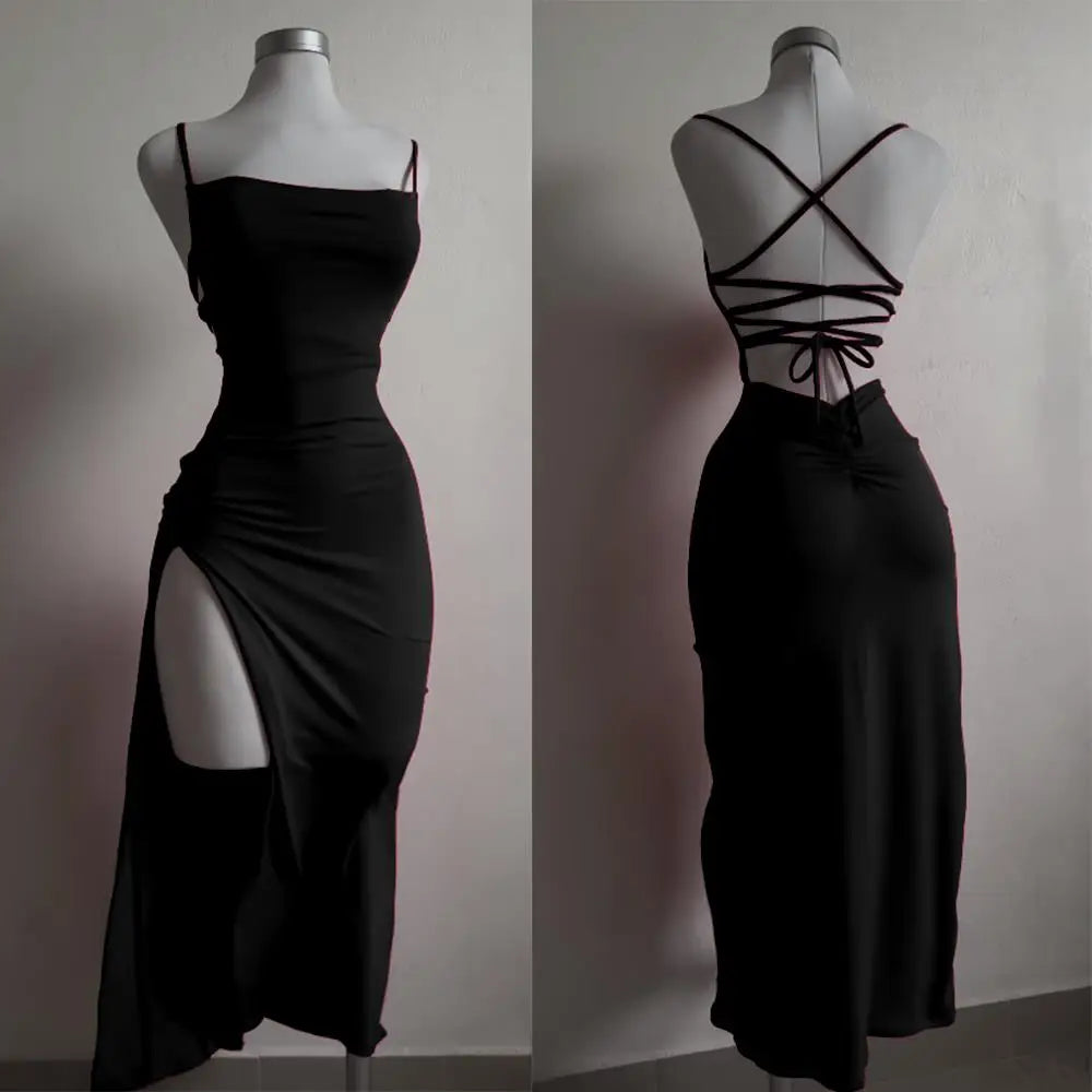 Nuevo vestido explosivo 2024 de verano con tirantes de alta sensibilidad, estilo "Spice Girl", vestido de cadera con escote halter.