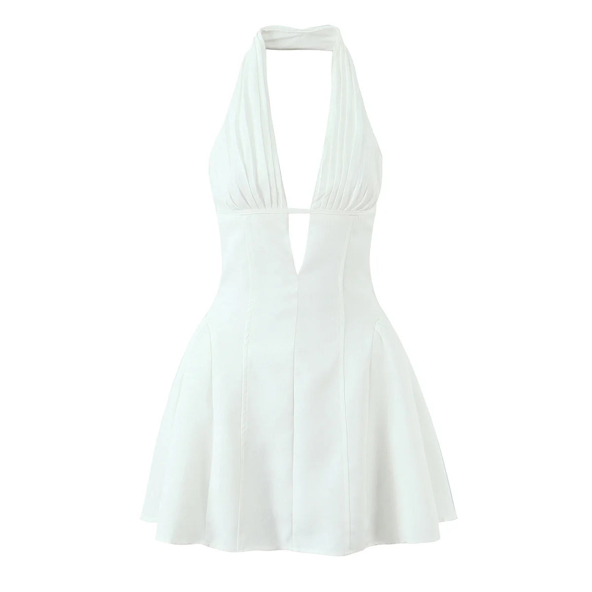 YENKYE Vestido retro de lunares estilo francés con cuello halter en V profundo para mujer, sexy sin espalda, corte A, ajustado, dulce, elegante, minivestidos de verano