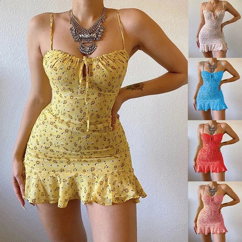 Vestido de tirantes pequeño floral casual sexy para mujer, falda cómoda de verano