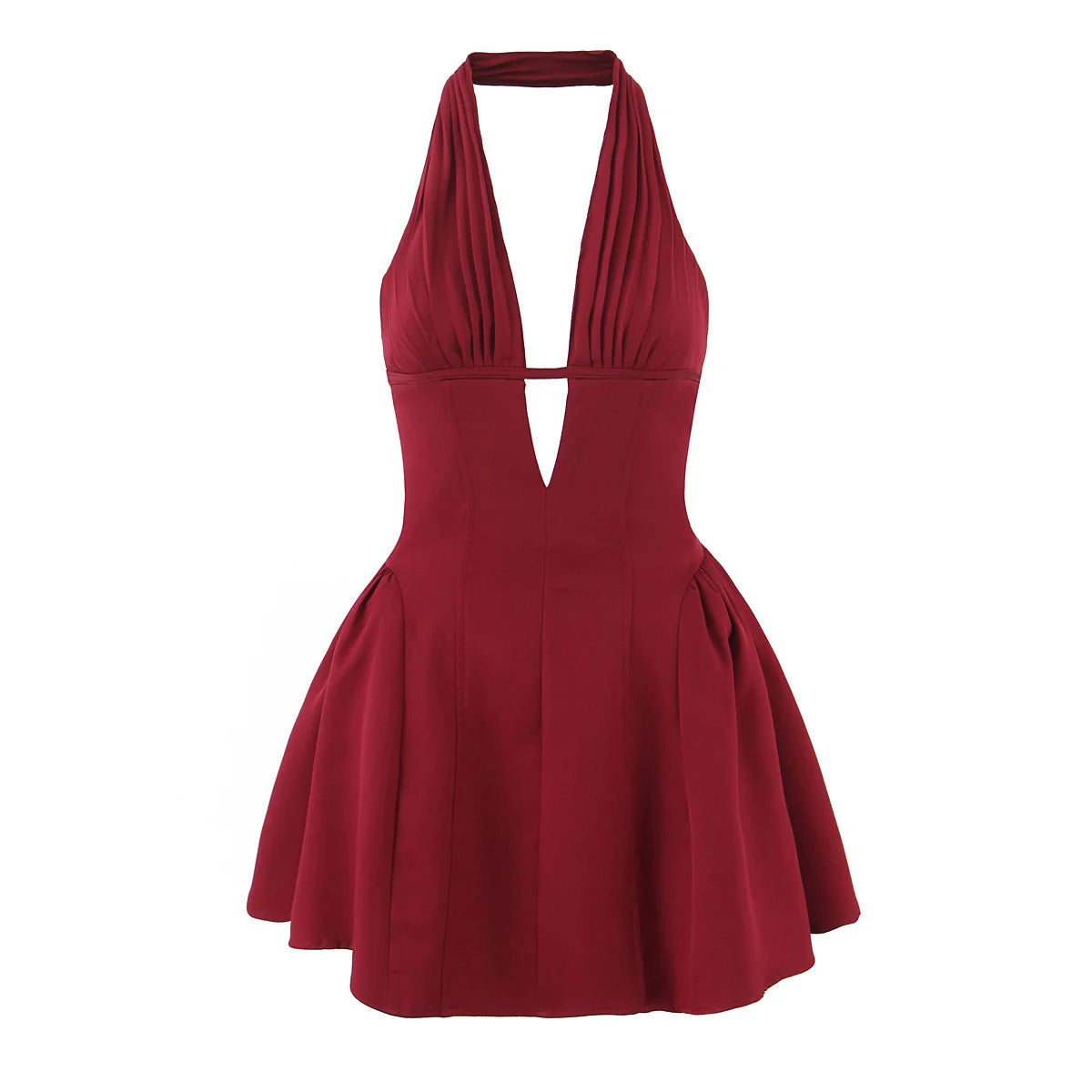 YENKYE Vestido retro de lunares estilo francés con cuello halter en V profundo para mujer, sexy sin espalda, corte A, ajustado, dulce, elegante, minivestidos de verano