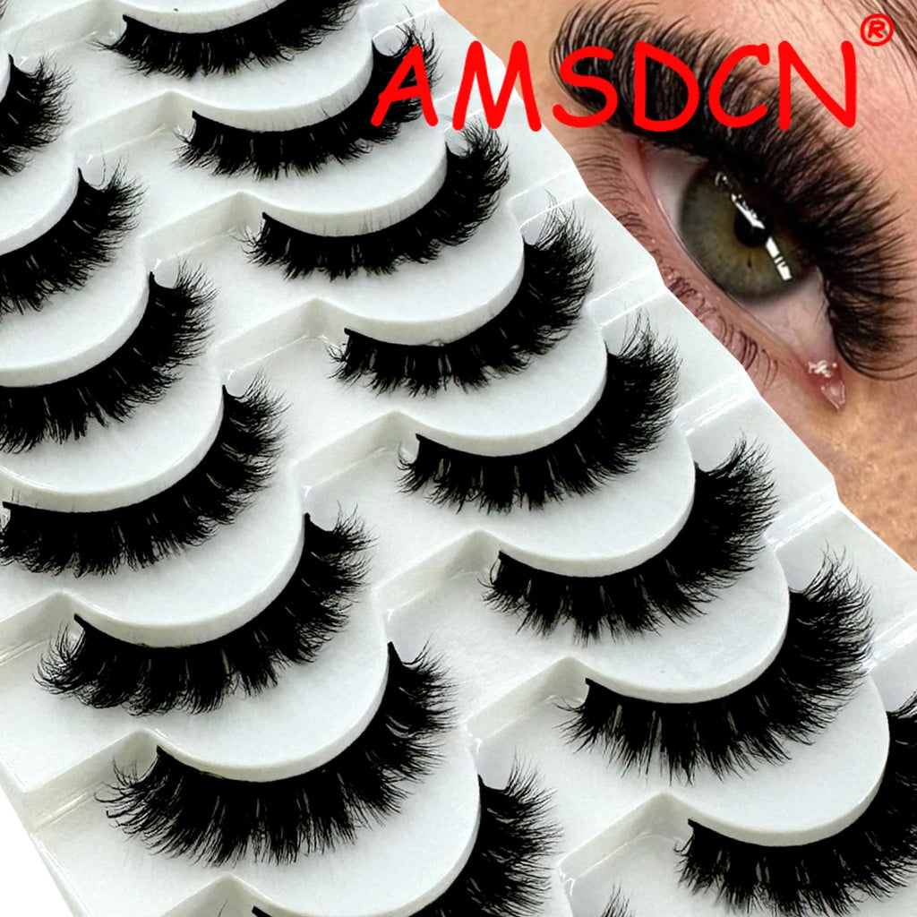 AMSDCN 8/10 Pairs Faux Mink False Eyelashes Natural Long Makeup 3d Mink Lashes Extension Eyelashes Short Mink Lashes for Beaut