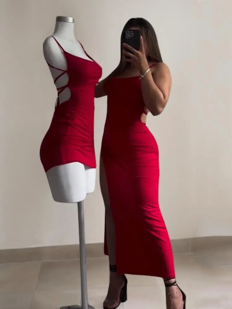 Nuevo vestido explosivo 2024 de verano con tirantes de alta sensibilidad, estilo "Spice Girl", vestido de cadera con escote halter.
